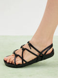 PAZZION, Anica Metallic Cross-Strap Comfort Sandals, Black