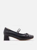 PAZZION, Billie Crystal-Embellished Bow Mary Jane Heels, Black
