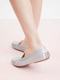 PAZZION, Elara Metallic Moccasins, Silver