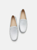 PAZZION, Elara Metallic Moccasins, Silver