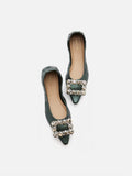 PAZZION, Jannat Jewel Buckle Foldable Flats, Darkgreen