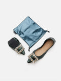 PAZZION, Jannat Jewel Buckle Foldable Flats, Darkgreen