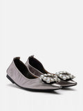 PAZZION, Jannat Jewel Buckle Foldable Flats, Pewter