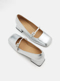 PAZZION, Kamielle Embellished Buckle Mary Jane Heels, Silver
