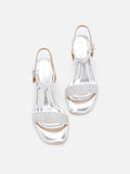 PAZZION, Kit Metallic Woven Strap Sandal Heels, Silver