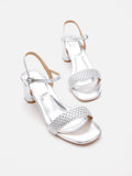 PAZZION, Kit Metallic Woven Strap Sandal Heels, Silver