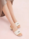 PAZZION, Lexley Twist Lock Accent Sandal Heels, Beige
