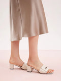 PAZZION, Lexley Twist Lock Accent Sandal Heels, Beige
