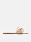 PAZZION, Maribel Ruched Satin Slide Sandals, Almond