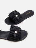 PAZZION, Maribel Ruched Satin Slide Sandals, Black