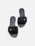 PAZZION, Maribel Ruched Satin Slide Sandals, Black