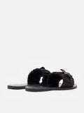 PAZZION, Maribel Ruched Satin Slide Sandals, Black