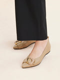 PAZZION, Megan Buckle Pointed Toe Flats, Almond