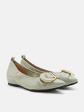 PAZZION, Megan Buckle Pointed Toe Flats, Green