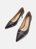 PAZZION, Viv Chain-Trimmed Pointed Leather Flats, Black
